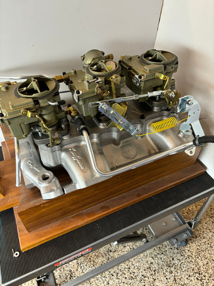 TRADE WIND ALUMINUM INTAKE WITH MODIFIED ROCHESTER CARBS-1965